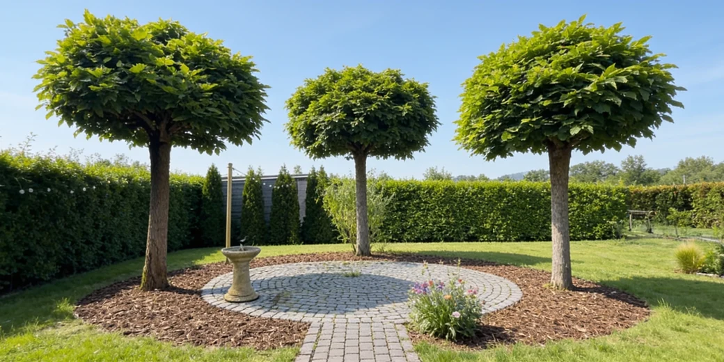 Kronenschnitt eines Zierbaums mit der Teleskopschere im gepflegten Garten