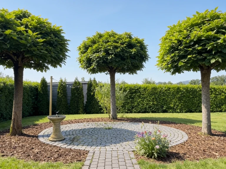 Kronenschnitt eines Zierbaums mit der Teleskopschere im gepflegten Garten